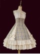 Backlight Memories Record Grey Khaki Check Design Cross Tie Bow Knots Grace Pleated Lace Classic Lolita Slip Dress