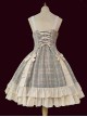 Backlight Memories Record Grey Khaki Check Design Cross Tie Bow Knots Grace Pleated Lace Classic Lolita Slip Dress