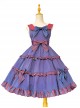 Britney Series Red And Blue Striped Pleated Lace Trim Square Neckline Design Polka Dot Bow Knots Classic Lolita Sleeveless Dress