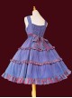 Britney Series Red And Blue Striped Pleated Lace Trim Square Neckline Design Polka Dot Bow Knots Classic Lolita Sleeveless Dress
