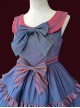 Britney Series Red And Blue Striped Pleated Lace Trim Square Neckline Design Polka Dot Bow Knots Classic Lolita Sleeveless Dress