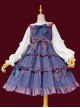 Britney Series Red And Blue Striped Pleated Lace Trim Square Neckline Design Polka Dot Bow Knots Classic Lolita Sleeveless Dress