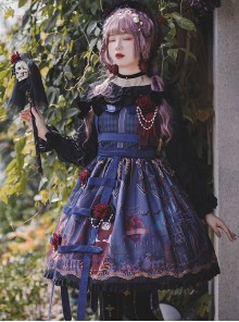 Midnight Magic Series Gothic Style Graphic Print Decoration Personalized Pendant Cloth Strip Classic Lolita Slip Dress