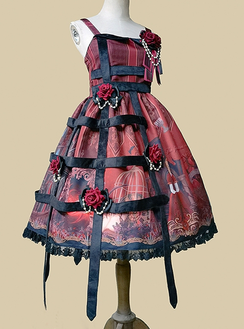 Midnight Magic Series Gothic Style Graphic Print Decoration Personalized Pendant Cloth Strip Lolita Slip Dress