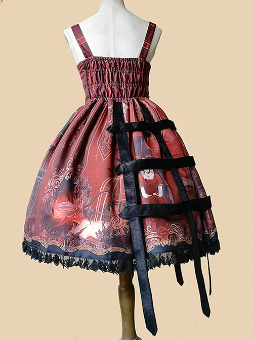 Midnight Magic Series Gothic Style Graphic Print Decoration Personalized Pendant Cloth Strip Lolita Slip Dress