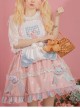 Jennie Bear Diary Series Cute Sweet Pink Ruched Lace Bow Trim White Polka Dots Bear Doll Shape Apron Classic Lolita Short Sleeve Dress