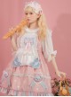 Jennie Bear Diary Series Cute Sweet Pink Ruched Lace Bow Trim White Polka Dots Bear Doll Shape Apron Classic Lolita Short Sleeve Dress