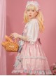 Jennie Bear Diary Series Cute Sweet Pink Ruched Lace Bow Trim White Polka Dots Bear Doll Shape Apron Classic Lolita Short Sleeve Dress