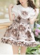 Chocolate Wreath Series Brown Bow Knots Print Pattern Decoration Pleated Lace Doll Neckline Classic Lolita Strap Dress