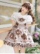 Chocolate Wreath Series Brown Bow Knots Print Pattern Decoration Pleated Lace Doll Neckline Classic Lolita Strap Dress