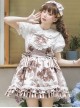 Chocolate Wreath Series Brown Bow Knots Print Pattern Decoration Pleated Lace Doll Neckline Classic Lolita Strap Dress