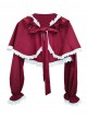 Little Red Riding Hood Series White Pleated Lace Trim Red Bow Knots Classic Lolita Long Sleeve Shawl Coat