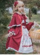 Little Red Riding Hood Series White Pleated Lace Trim Red Bow Knots Classic Lolita Long Sleeve Shawl Coat