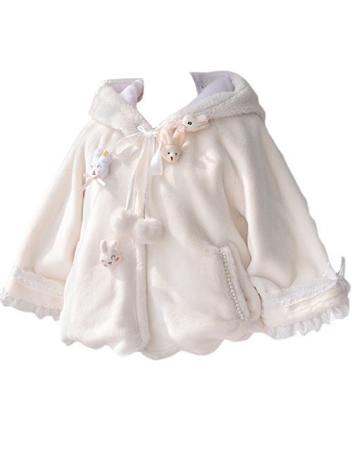 Warm Rabbit Series Pure White Plush Cute Rabbit Doll Decoration Classic Lolita Wide Sleeve Wool Coat