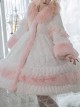 Winter Pink Fur Collar White Sequin Pleated Lace Decoration Classic Lolita Plus Velvet College-Style Long Coat