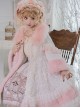 Winter Pink Fur Collar White Sequin Pleated Lace Decoration Classic Lolita Plus Velvet College-Style Long Coat