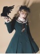 College Style Sweet Navy Neckline Dark Green Slim Fit Design Bow Tie Decoration Classic Lolita Long Sleeve Coat