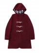 Classic Lolita College Style Daily Simple Horn Buckle Design Large Pocket Decoration Solid Color Long Sleeve Hooded Coat 