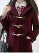 Classic Lolita College Style Daily Simple Horn Buckle Design Large Pocket Decoration Solid Color Long Sleeve Hooded Coat 