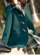 Classic Lolita College Style Daily Simple Horn Buckle Design Large Pocket Decoration Solid Color Long Sleeve Hooded Coat 