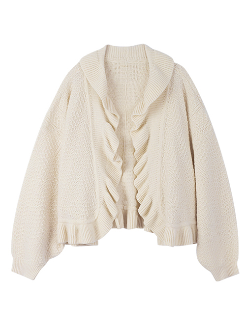 Simple Solid Color Loose V Neckline Knitted Long Sleeves Classic Lolita Cardigan Coat