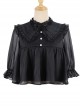 Simple Daily Chiffon Cute Pleated Lace Doll Neckline Button Decoration Short Sleeve Classic Lolita Blouse