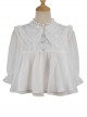 Simple Daily Chiffon Cute Pleated Lace Doll Neckline Button Decoration Short Sleeve Classic Lolita Blouse