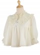 Simple Daily Chiffon Cute Pleated Lace Doll Neckline Button Decoration Short Sleeve Classic Lolita Blouse