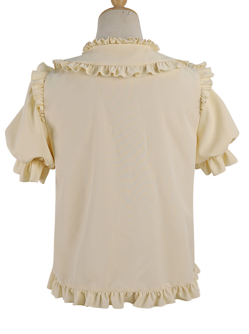 Elegant And Simple Double Row Pleated Lace Trim Doll Neckline Decoration Chiffon Classic Lolita Blouse