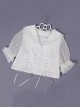 Gentle And Simple Cute Rabbit Ears Decorated Navy Square Neck Hem Cross Rope White Short Sleeve Blouse