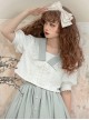 Solid Exquisite Lace Jacquard Embroidery Design V-Neck Bow Knot Lantern Sleeve Classic Lolita White Blouse