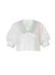 Solid Exquisite Lace Jacquard Embroidery Design V-Neck Bow Knot Lantern Sleeve Classic Lolita White Blouse