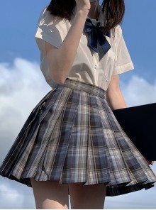 Qingchuanzhong Series High School JK Uniform Blue Gradient Plaid Regular Pleats Student Girl Short Skirt