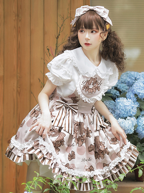 Pure White Pleated Sweet Doll Neckline Lantern Sleeve Decoration Sweet Lolita Blouse