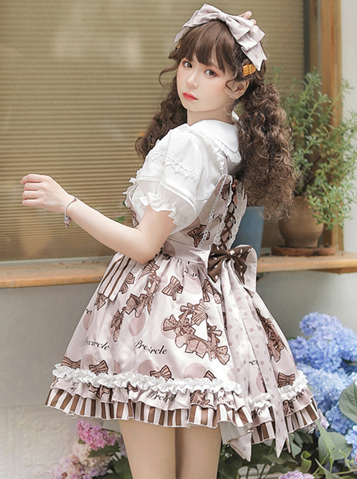 Pure White Pleated Sweet Doll Neckline Lantern Sleeve Decoration Sweet Lolita Blouse