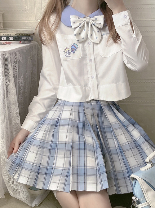 Moon Sea Series Blue And White Plaid Decoration Sweet Campus-Style JK Pleated Skirt