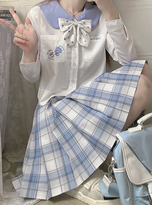 Moon Sea Series Blue And White Plaid Decoration Sweet Campus-Style JK Pleated Skirt