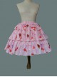 Pink Cherry Chocolate Print Pattern Decoration Pleated Hem High Waist Classic Lolita Skirt