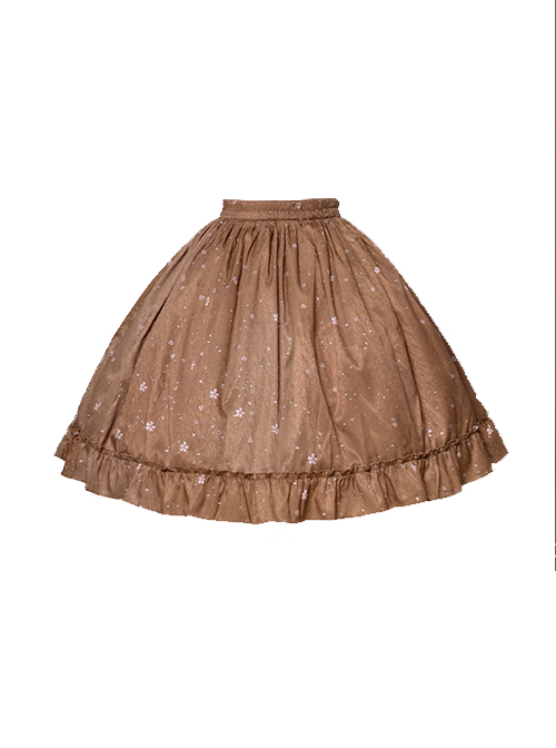 Pink Cherry Blossom Pattern Floral Decoration Classic Lolita Pleated Hem Puffy Skirt