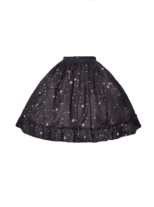 Pink Cherry Blossom Pattern Floral Decoration Classic Lolita Pleated Hem Puffy Skirt