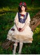 Snow White Series Dark Blue Short Flannel Palace-Style Design Decorative Beige Cross Straps Classic Lolita Pleated Lace Princess Blouse