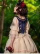 Snow White Series Dark Blue Short Flannel Palace-Style Design Decorative Beige Cross Straps Classic Lolita Pleated Lace Princess Blouse