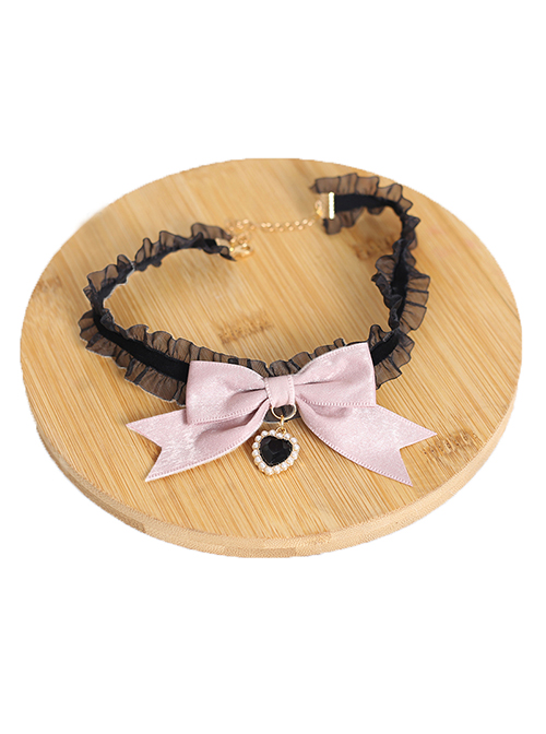 Sweet Solid Color Bow Knot Heart Jewelry Design Black Lace Cute Maid Classic Lolita Necklace