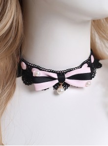 Sweet Bow Knot Pearl Pendant Decoration Black Lace Cute Maid Classic Lolita Necklace