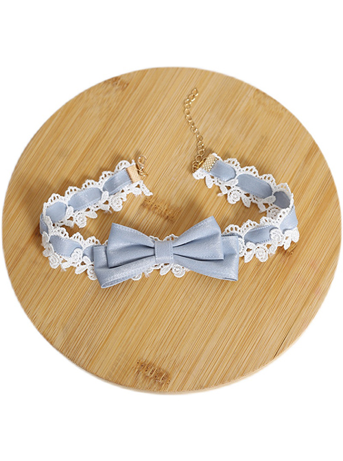 Classic Lolita Jacquard Lace Decoration Cute Bow Design Handmade Delicate Necklace