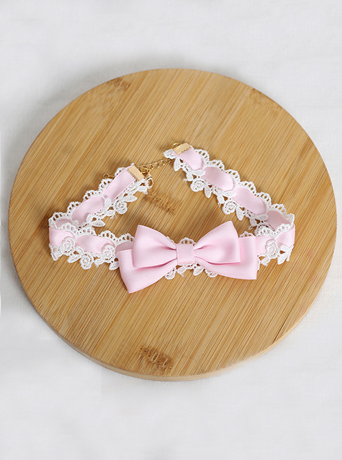 Classic Lolita Jacquard Lace Decoration Cute Bow Design Handmade Delicate Necklace