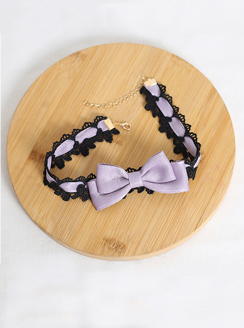 Classic Lolita Jacquard Lace Decoration Cute Bow Design Handmade Delicate Necklace