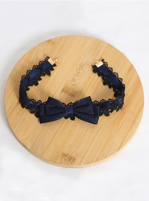 Classic Lolita Jacquard Lace Decoration Cute Bow Design Handmade Delicate Necklace