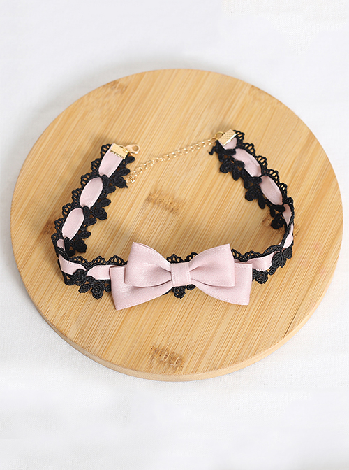 Classic Lolita Jacquard Lace Decoration Cute Bow Design Handmade Delicate Necklace