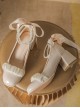 Classic Lolita Exquisite Glossy Leather French Pleated Lace Trim Pearl Chain Embellished High Heels